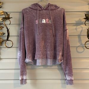 Washed Mauve 'State' Cropped Hoodie